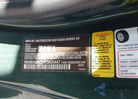 2015 Mini Hardtop Cooper из США, поврежденный, VIN WMWXM5C57F3A04447